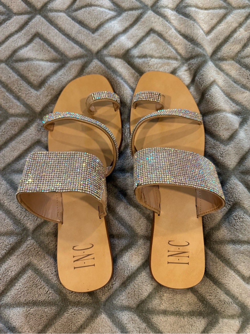 NWOT INC International Concepts Iridescent Crystal Double-Strap Slide Sandals
